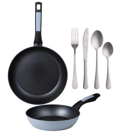 Frigideiras de indução NOIA Ø20Ø26cm e conjunto de talheres de 16 peças
