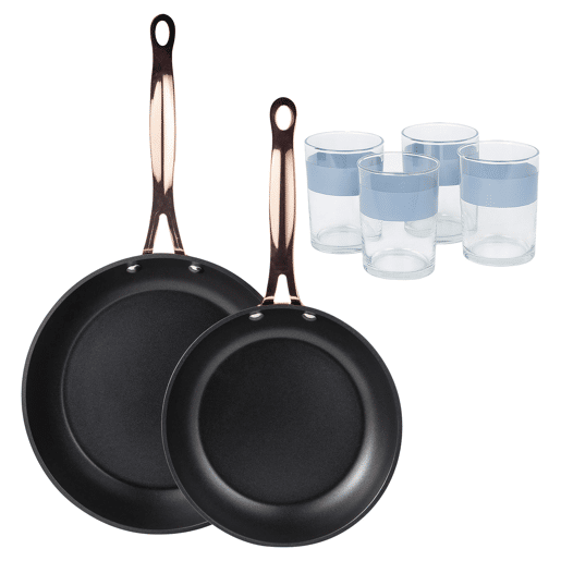Frigideiras de indução de cobre Ø20Ø24cm e 4 copos de 0,5L Frigideiras de indução de cobre Ø20Ø24cm e 4 copos de 0,5L