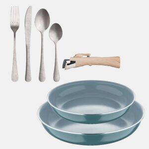Frigideiras de indução Click&Cook Ø24Ø28cm e conjunto de talheres de 16 peças