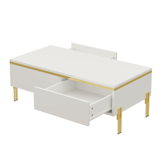 Conjunto de móvel de TV e mesa de centro - Luxuoso, alto brilho, bordas douradas, grande capacidade de armazenamento - Branco Conjunto de móvel de TV e mesa de centro - Luxuoso, alto brilho, bordas douradas, grande capacidade de armazenamento - Branco