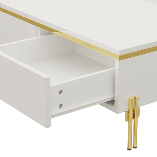 Conjunto de móvel de TV e mesa de centro - Luxuoso, alto brilho, bordas douradas, grande capacidade de armazenamento - Branco Conjunto de móvel de TV e mesa de centro - Luxuoso, alto brilho, bordas douradas, grande capacidade de armazenamento - Branco