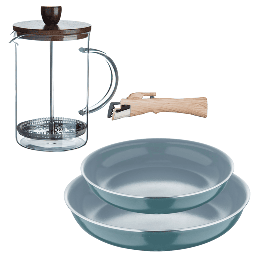 Frigideiras de indução Click&Cook Ø24Ø28cm e cafeteira francesa Frigideiras de indução Click&Cook Ø24Ø28cm e cafeteira francesa