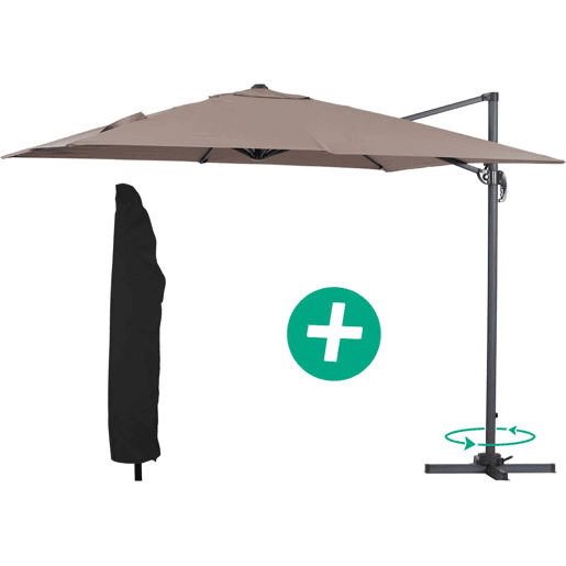 Guarda-sol de jardim com braço lateral em alumínio Sun 3 - Quadrado - 3 x 3 m - Cinza + capa de proteção