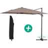 Guarda-sol de jardim com braço lateral em alumínio Sun 3 - Quadrado - 3 x 3 m - Cinza + capa de proteção