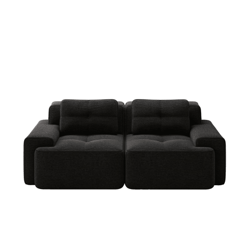 Sofá modular de 2 lugares - moderno, confortável, veludo tipo veludo cotelê, sofá-cama - preto