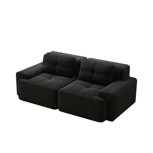 Sofá modular de 2 lugares - moderno, confortável, veludo tipo veludo cotelê, sofá-cama - preto