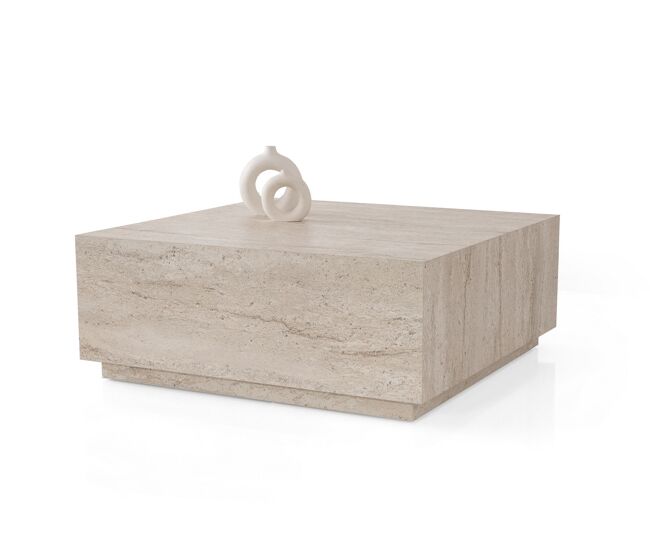 Mesa de centro de madera <<Lizbon>> - 90 x 90 x 35 cm - Travertino