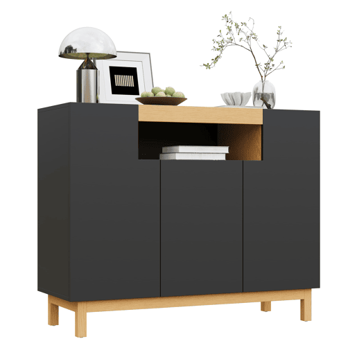 Aparador 120 cm - 3 portas, armazenamento multifuncional para sala de estar e sala de jantar - Preto