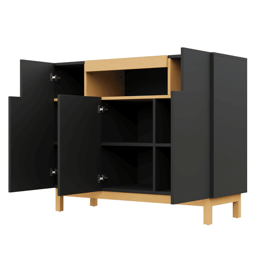 Aparador 120 cm - 3 portas, armazenamento multifuncional para sala de estar e sala de jantar - Preto