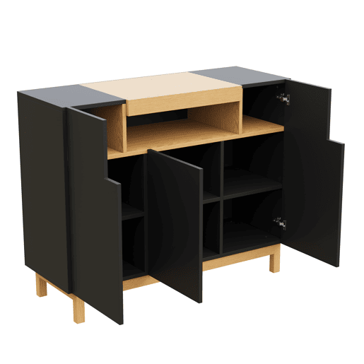 Aparador 120 cm - 3 portas, armazenamento multifuncional para sala de estar e sala de jantar - Preto