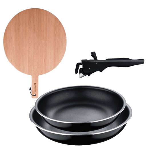 Frigideiras de indução Click&Cook Ø22Ø26cm e tábua de corte