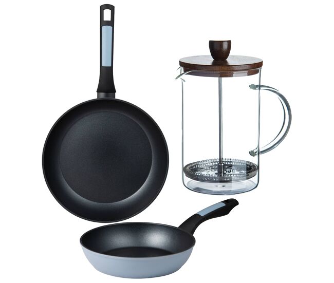 Sartenes ø20ø26cm inducción noia y cafetera de émbolo