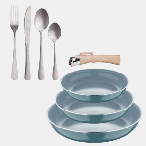 Frigideiras de indução Click&Cook Ø18Ø20Ø24cm e conjunto de talheres de 16 peças