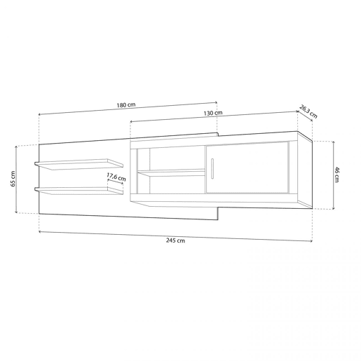 Unidade alta Nuka 1 porta com encosto Tofe - Têxtil 245 x 65 x 26,3 cm