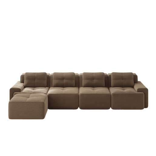 Sofá modular de 4 lugares - Boneless, chaise longue L, assento profundo, antiderrapante - Castanho