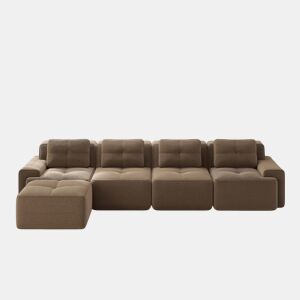 Sofá modular de 4 lugares - Boneless, chaise longue L, assento profundo, antiderrapante - Castanho