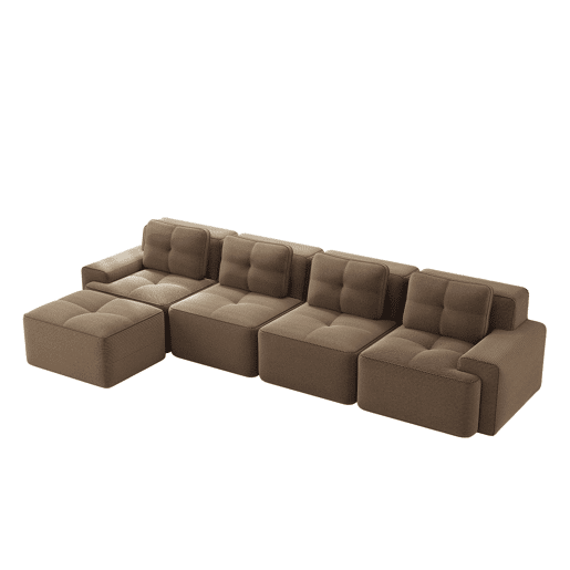 Sofá modular de 4 lugares - Boneless, chaise longue L, assento profundo, antiderrapante - Castanho