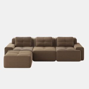 Sofá modular L 3 lugares - Veludo cotelê, chaise longue, montagem sem ferramentas - Castanho
