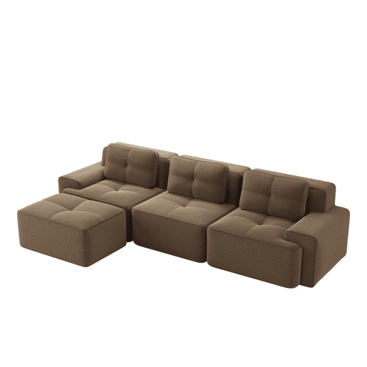 Sofá modular L 3 lugares - Veludo cotelê, chaise longue, montagem sem ferramentas - Castanho