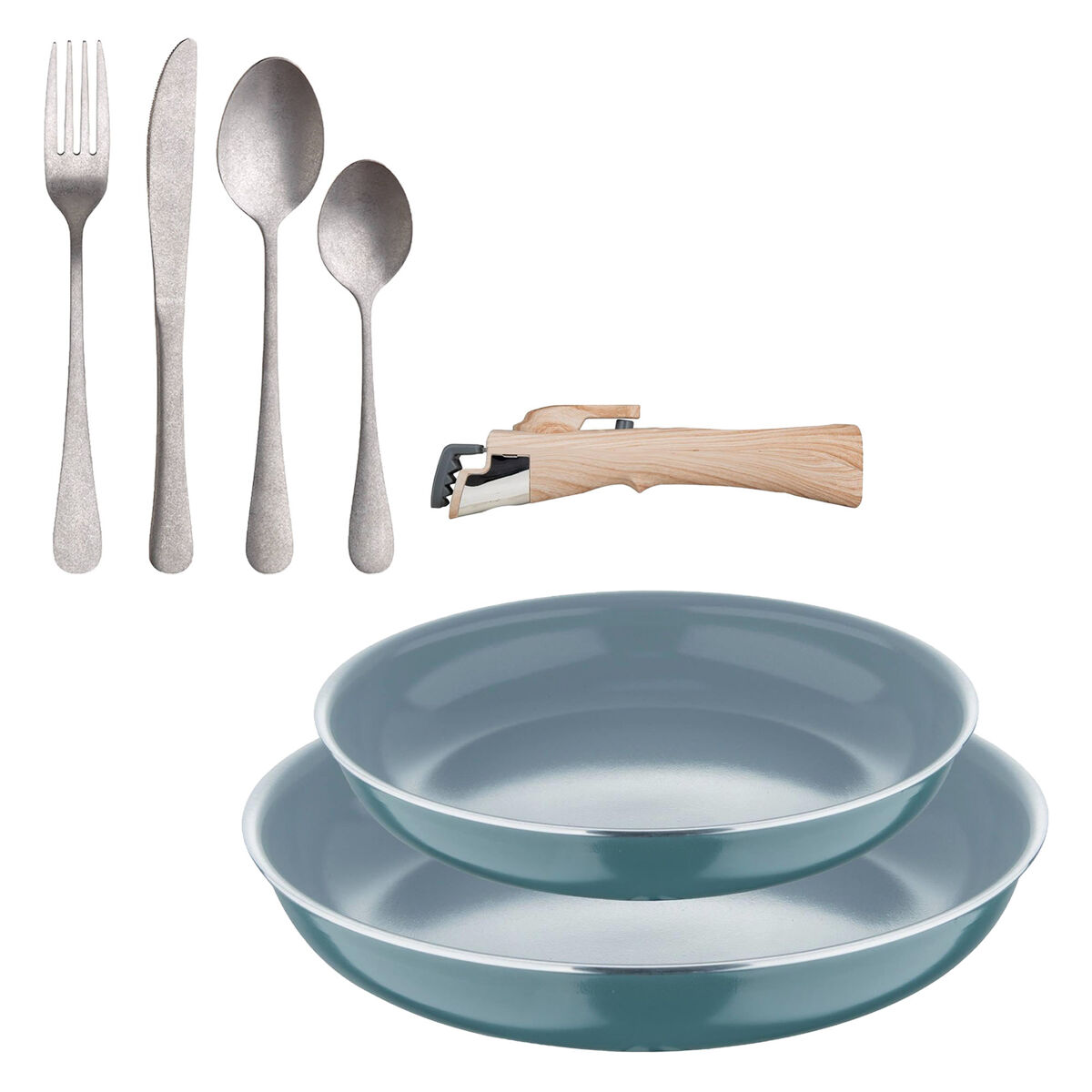 Sartenes inducción Click&Cook y Set de 16 cubiertos