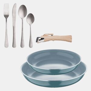 Frigideiras de indução Click&Cook Ø22Ø26cm e conjunto de talheres de 16 peças