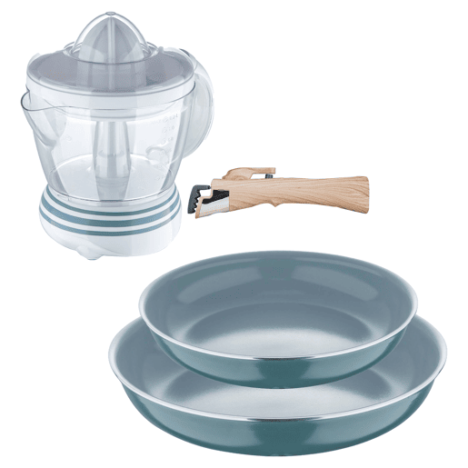 Frigideiras de indução Click&Cook Ø24Ø28cm e espremedor de 1,2L