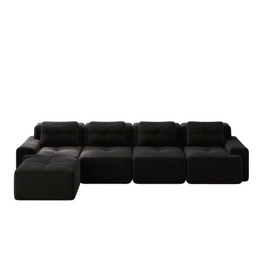 Sofá modular de 4 lugares em L - chaise longue profunda sem montagem - preto