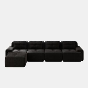 Sofá modular de 4 lugares em L - chaise longue profunda sem montagem - preto