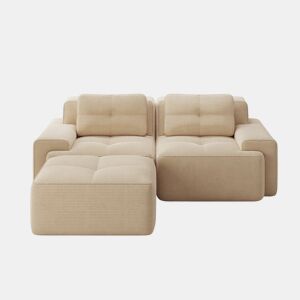 Sofá modular L 2 lugares - Veludo cotelê, assento profundo, com otomano, confortável - Bege