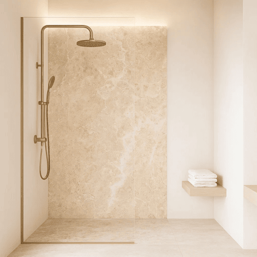 Revestimento de parede Bladel 4 painéis PVC 120x60cm - Pedra Bege neu.haus Revestimento de parede Bladel 4 painéis PVC 120x60cm - Pedra Bege neu.haus