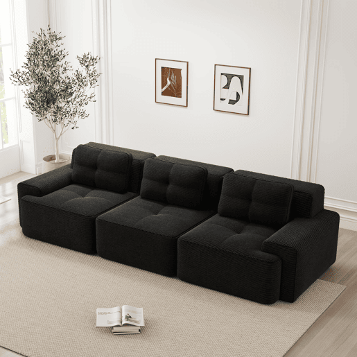 Sofá modular de 3 lugares - Cloud confortável, modular, chaise longue, estofado em veludo cotelê - Preto