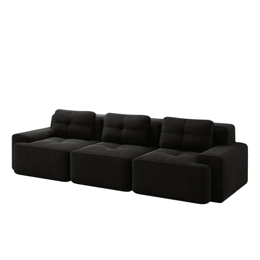 Sofá modular de 3 lugares - Cloud confortável, modular, chaise longue, estofado em veludo cotelê - Preto