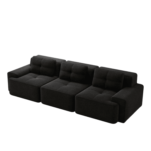 Sofá modular de 3 lugares - Cloud confortável, modular, chaise longue, estofado em veludo cotelê - Preto