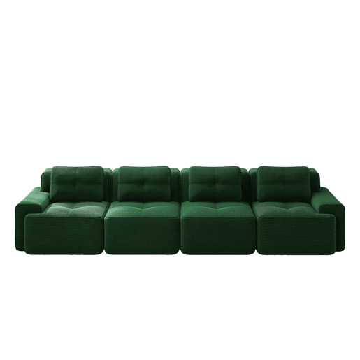 Sofá modular de 4 lugares - Couro sintético acolchoado, assento profundo, antiderrapante - Verde