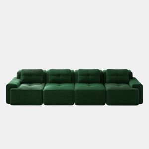 Sofá modular de 4 lugares - Couro sintético acolchoado, assento profundo, antiderrapante - Verde