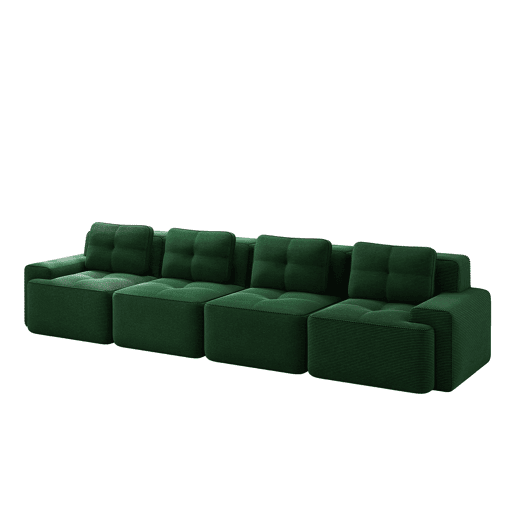 Sofá modular de 4 lugares - Couro sintético acolchoado, assento profundo, antiderrapante - Verde