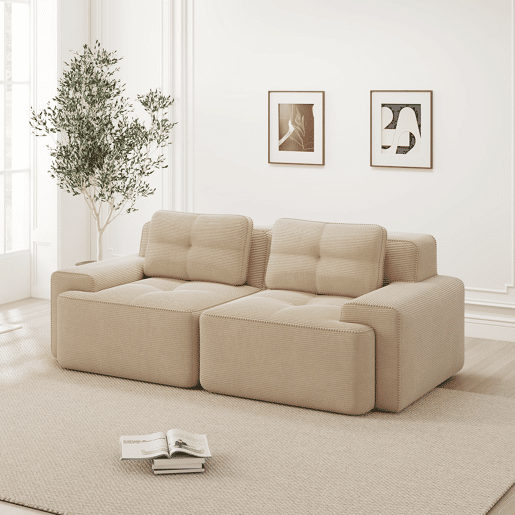 Sofá modular Boneless de 2 lugares - confortável, moderno, tipo nuvem, sofá-cama - bege