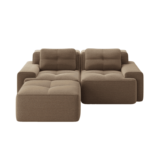Sofá modular Boneless de 2 lugares - em forma de L, profundo, confortável, com otomano e estofado em veludo cotelê - castanho