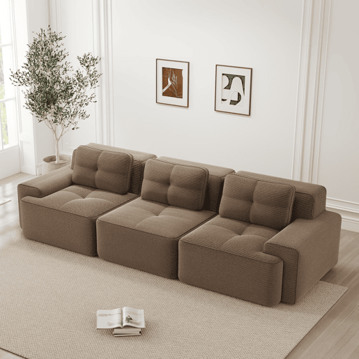 Sofá modular de 3 lugares - Cloud, profundo e confortável em veludo canelado, montagem livre - Castanho