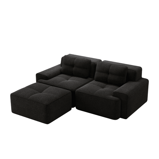 Sofá modular L 2 lugares - Assento profundo, Veludo cotelê, com otomano, sofá-cama - Preto