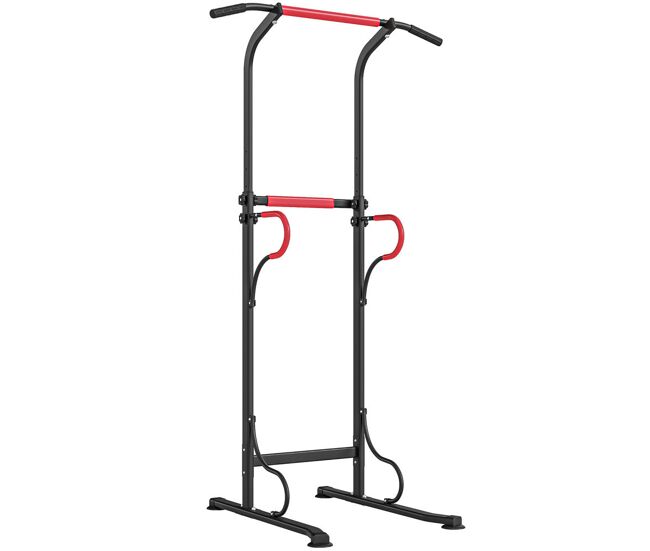 Homcom barra de dominadas altura regulable 171-219 cm, estación de fondos resistente para gimnasio en casa, máquina dominadas multifuncional, carga 120 kg para entrenamiento de fuerza