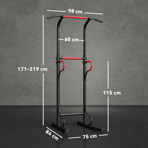 HOMCOM Barra de Elevações com Altura Ajustável Estação de Flexões Resistente para Ginásio em Casa Máquina de Elevações Multifuncional para Treino de Força 98x84x171-219 cm Preto HOMCOM Barra de Elevações com Altura Ajustável Estação de Flexões Resistente para Ginásio em Casa Máquina de Elevações Multifuncional para Treino de Força 98x84x171-219 cm Preto