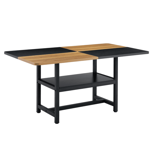 Conjunto de mesa e cadeiras 160x90x76 cm - Mesa retangular com prateleira multifuncional e 6 cadeiras de couro branco - Branco, Madeira Conjunto de mesa e cadeiras 160x90x76 cm - Mesa retangular com prateleira multifuncional e 6 cadeiras de couro branco - Branco, Madeira