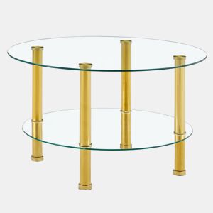Mesa de centro com 2 níveis - Design luxuoso, estável e espaçoso - Dourado e transparente