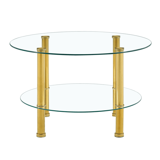 Mesa de centro com 2 níveis - Design luxuoso, estável e espaçoso - Dourado e transparente