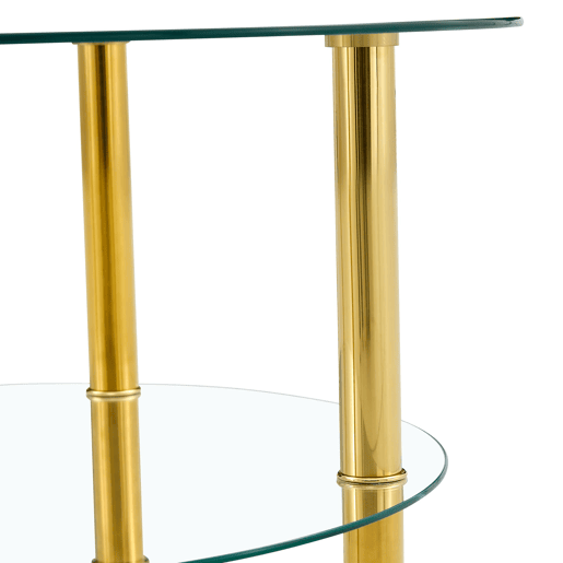 Mesa de centro com 2 níveis - Design luxuoso, estável e espaçoso - Dourado e transparente