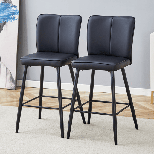Bancos de bar 101 cm - PU ergonómicos com encosto - preto