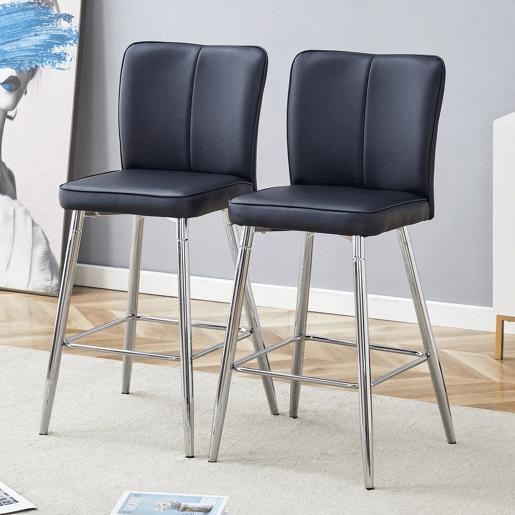Banco de bar 101 cm - Ergonomia e conforto, design elegante - Preto e prateado