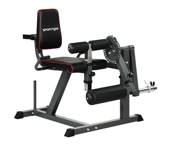 Sportnow máquina de extensión y curl de piernas, máquina de estiramiento de piernas ajustable con carga de placas, para entrenamiento de cadera,