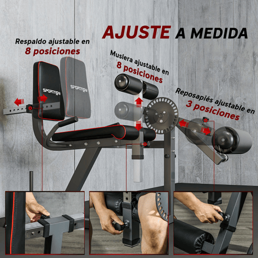 SPORTNOW Máquina de Extensão e Flexão de Pernas Ajustável com Carga de Discos para Treino de Glúteos Coxas e Panturrilhas para Ginásio em Casa SPORTNOW Máquina de Extensão e Flexão de Pernas Ajustável com Carga de Discos para Treino de Glúteos Coxas e Panturrilhas para Ginásio em Casa